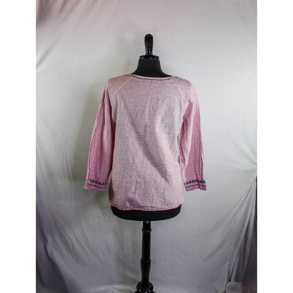 Pendleton Top Cotton Linen Pin Stripes Embroidery Pink White Gray Size S - Picture 3 of 4